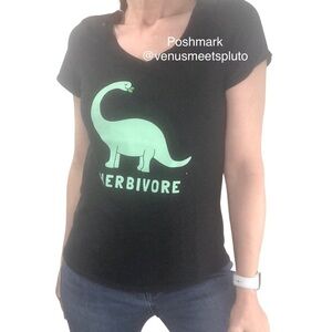 Herbivore Ethical Vegan Tee T Shirt V Neck Fitted Sz Small Charcoal Dinosaur